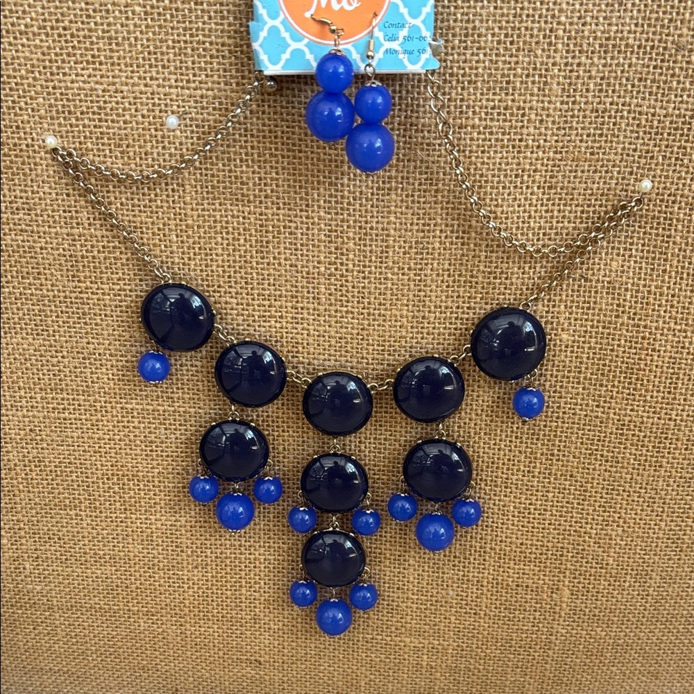 Elegant Blue Statement Necklace and Earring Set